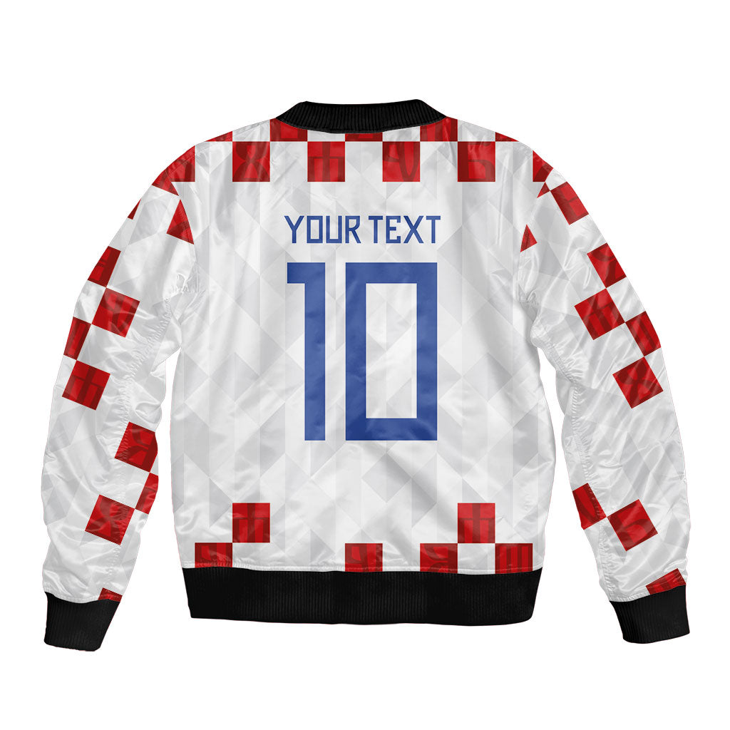 Custom Croatia National Football Bomber Jacket Red Checkerboard Glagolitic Script Geometric Pattern Art