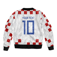 Custom Croatia National Football Bomber Jacket Red Checkerboard Glagolitic Script Geometric Pattern Art