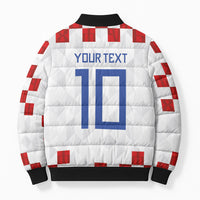 Custom Croatia National Football Bomber Puffer Jacket Red Checkerboard Glagolitic Script Geometric Pattern Art