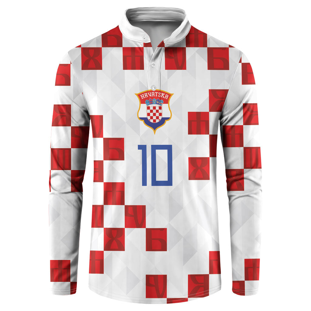 Custom Croatia National Football Button Sweatshirt Red Checkerboard Glagolitic Script Geometric Pattern Art