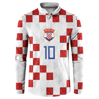 Custom Croatia National Football Button Sweatshirt Red Checkerboard Glagolitic Script Geometric Pattern Art