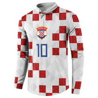 Custom Croatia National Football Button Sweatshirt Red Checkerboard Glagolitic Script Geometric Pattern Art
