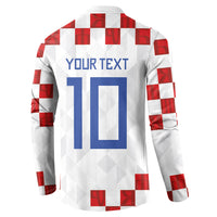 Custom Croatia National Football Button Sweatshirt Red Checkerboard Glagolitic Script Geometric Pattern Art