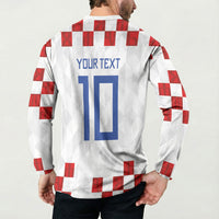 Custom Croatia National Football Button Sweatshirt Red Checkerboard Glagolitic Script Geometric Pattern Art