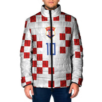 Custom Croatia National Football Padded Jacket Red Checkerboard Glagolitic Script Geometric Pattern Art