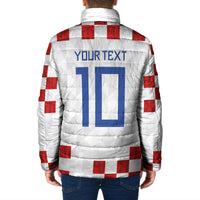 Custom Croatia National Football Padded Jacket Red Checkerboard Glagolitic Script Geometric Pattern Art