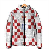Custom Croatia National Football Padded Jacket Red Checkerboard Glagolitic Script Geometric Pattern Art