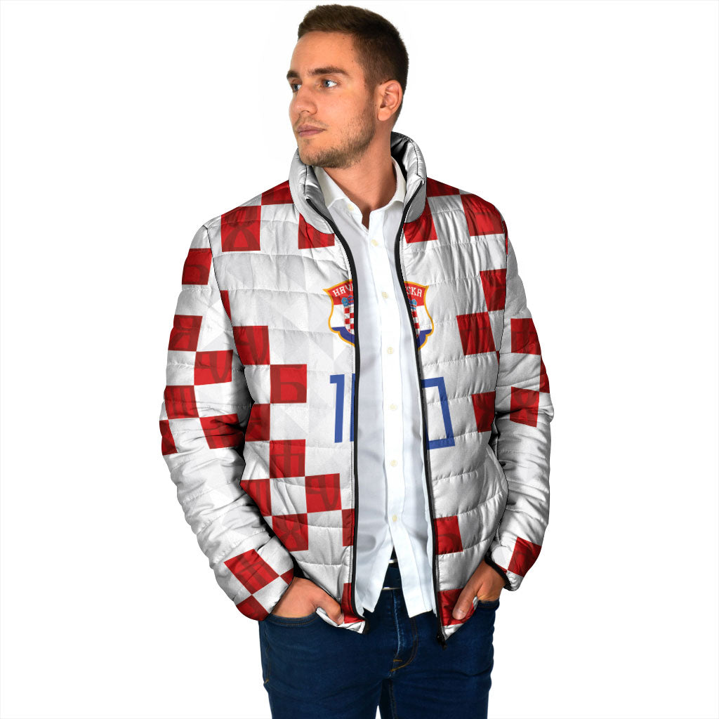 Custom Croatia National Football Padded Jacket Red Checkerboard Glagolitic Script Geometric Pattern Art