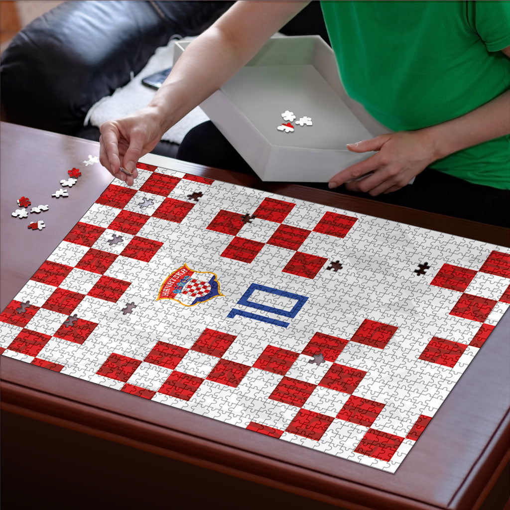 Custom Croatia National Football Puzzle Red Checkerboard Glagolitic Script Geometric Pattern Art