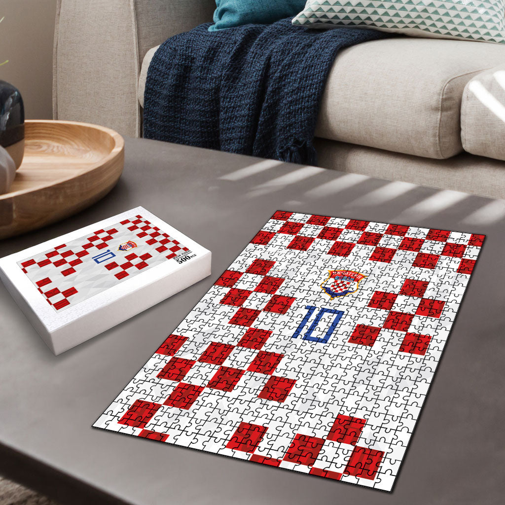 Custom Croatia National Football Puzzle Red Checkerboard Glagolitic Script Geometric Pattern Art