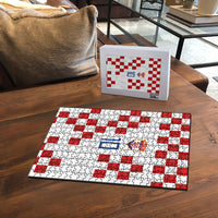 Custom Croatia National Football Puzzle Red Checkerboard Glagolitic Script Geometric Pattern Art