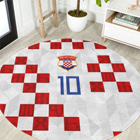 Custom Croatia National Football Round Carpet Red Checkerboard Glagolitic Script Geometric Pattern Art