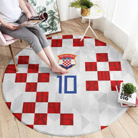 Custom Croatia National Football Round Carpet Red Checkerboard Glagolitic Script Geometric Pattern Art