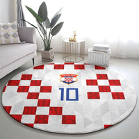 Custom Croatia National Football Round Carpet Red Checkerboard Glagolitic Script Geometric Pattern Art