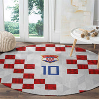 Custom Croatia National Football Round Carpet Red Checkerboard Glagolitic Script Geometric Pattern Art