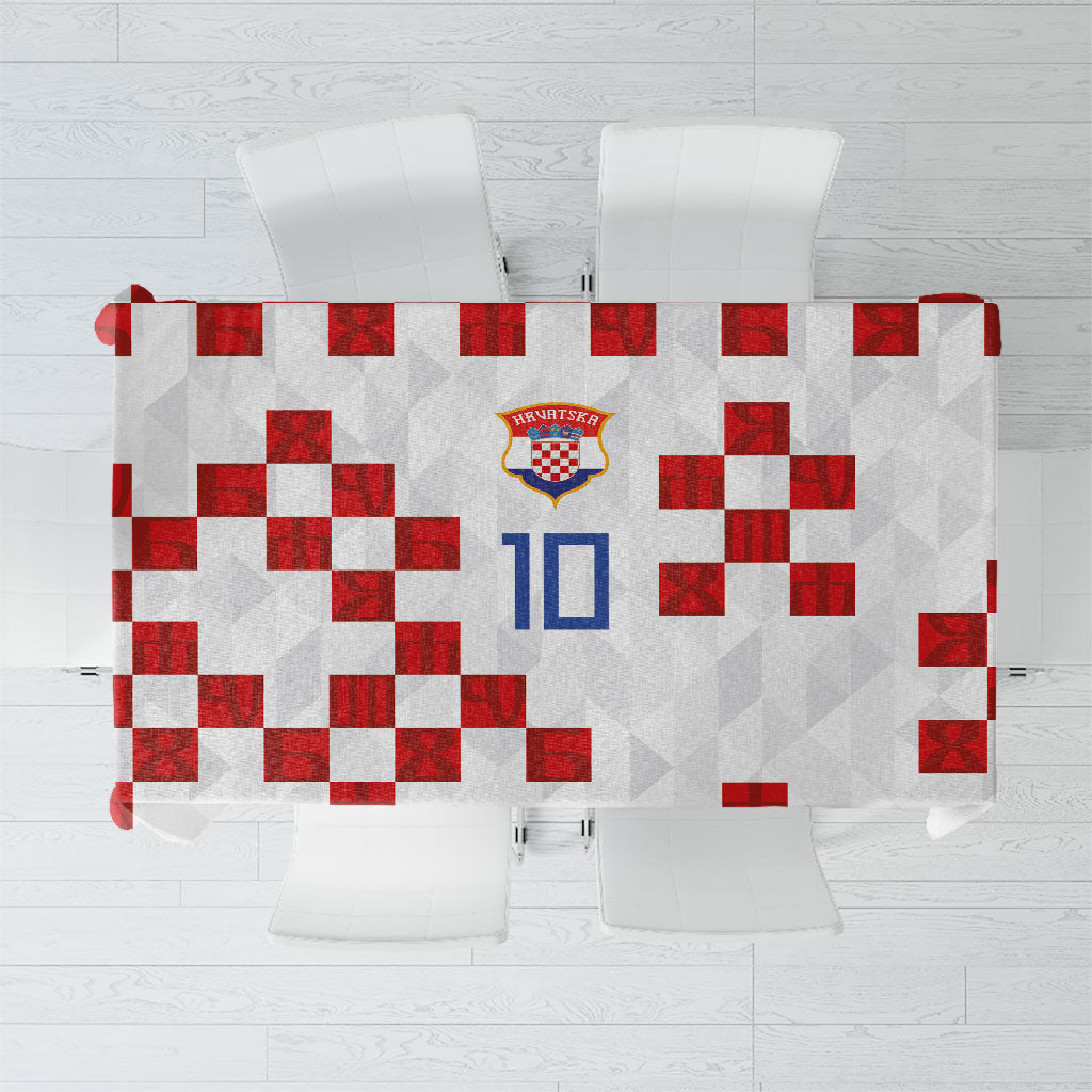 Custom Croatia National Football Tablecloth Red Checkerboard Glagolitic Script Geometric Pattern Art