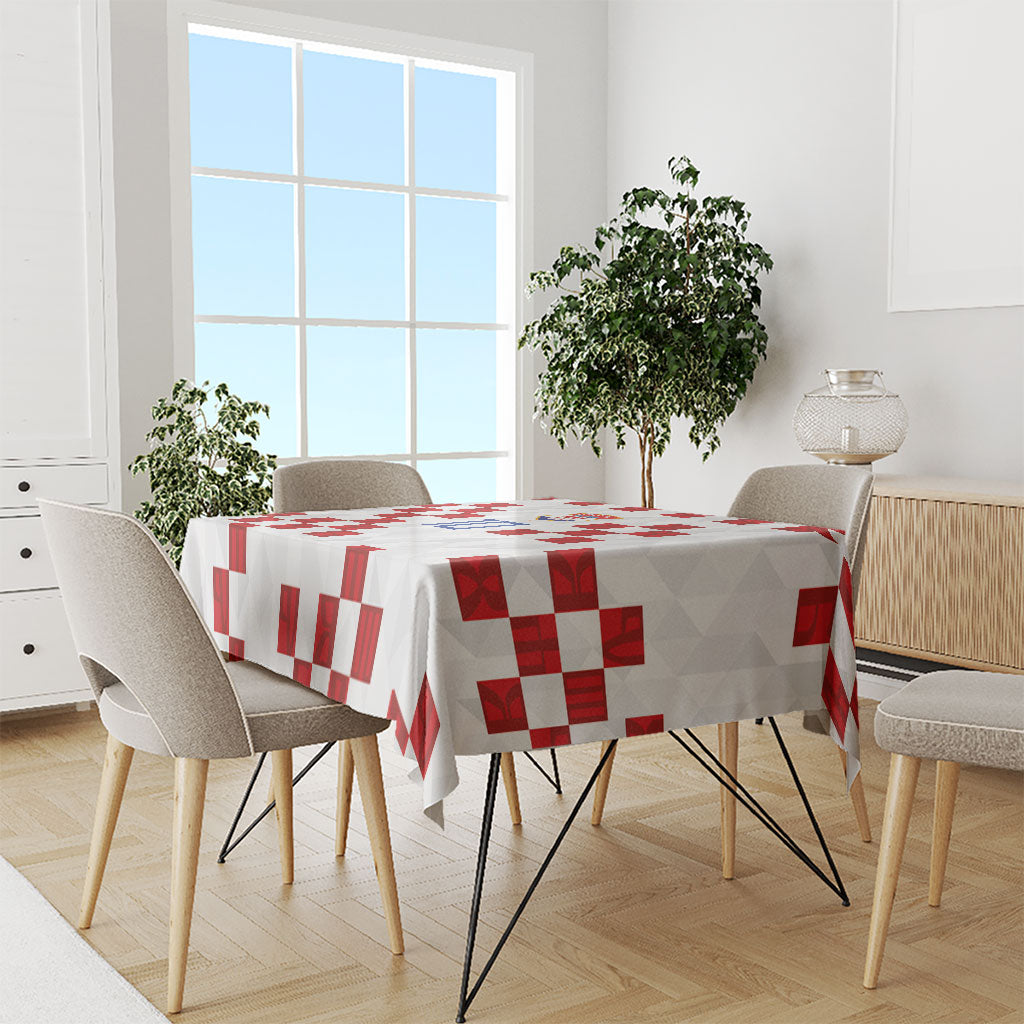 Custom Croatia National Football Tablecloth Red Checkerboard Glagolitic Script Geometric Pattern Art