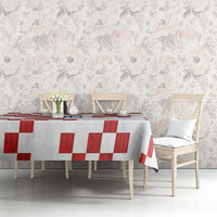 Custom Croatia National Football Tablecloth Red Checkerboard Glagolitic Script Geometric Pattern Art