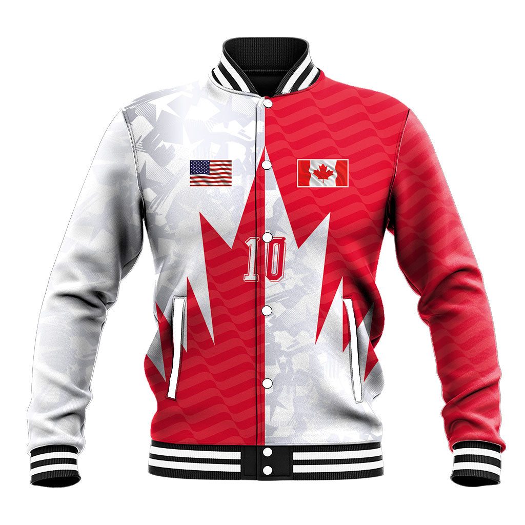 Custom USA and Canada National Football Baseball Jacket Maple Leaf Geometric and American Stripes
