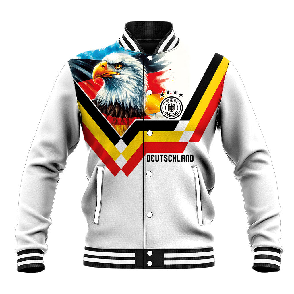 Custom Germany National Football Baseball Jacket Deutschland Eagle Watercolor Splash Geometric Flag Stripe Pattern Art