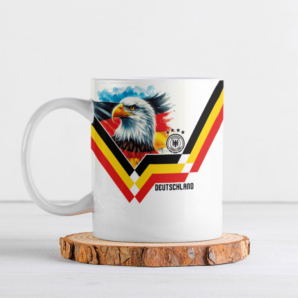 Custom Germany National Football Ceramic Mug Deutschland Eagle Watercolor Splash Geometric Flag Stripe Pattern Art