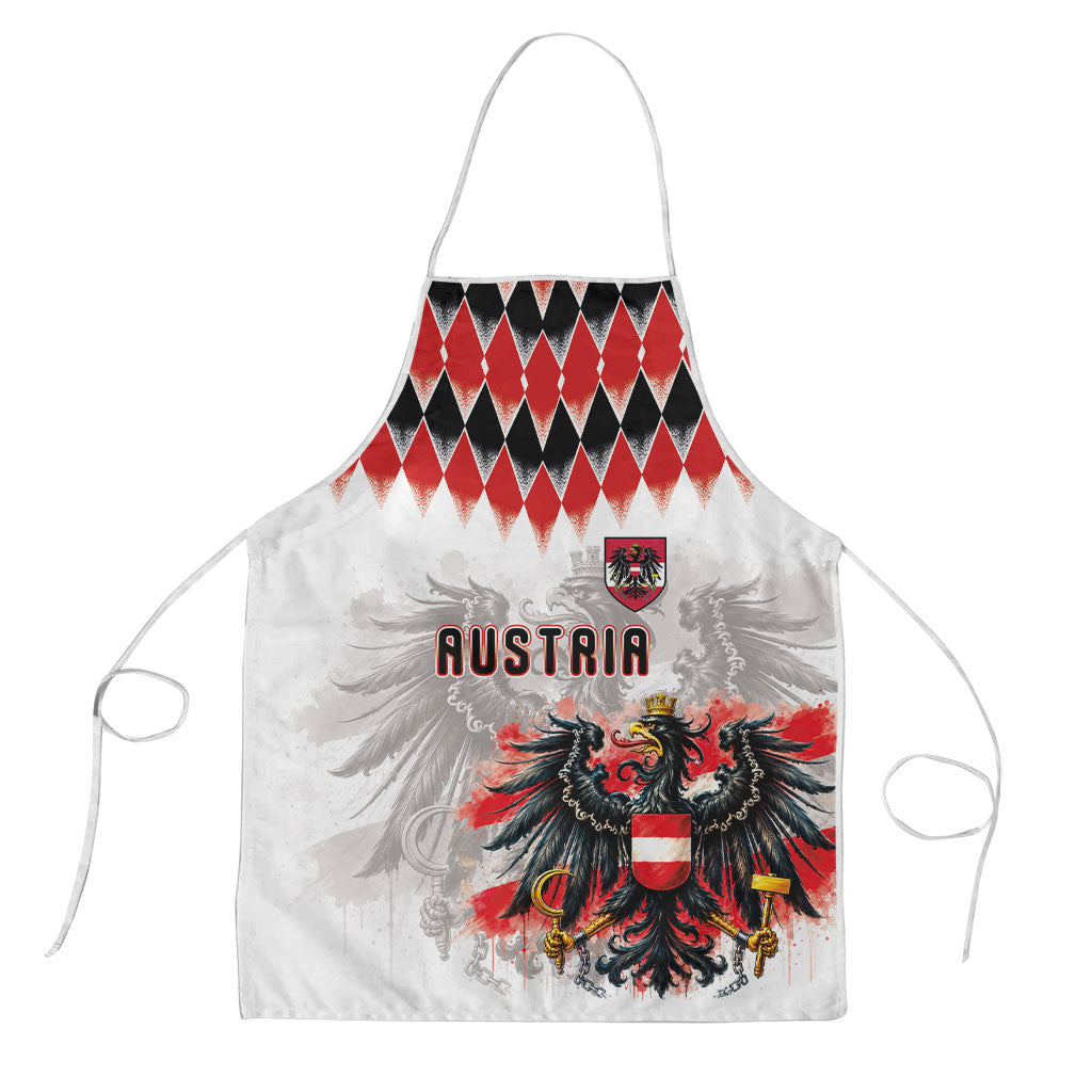 Austria National Football Apron Argyle Diamond Pattern with Eagle Watercolor Paint Splash Graphic Art