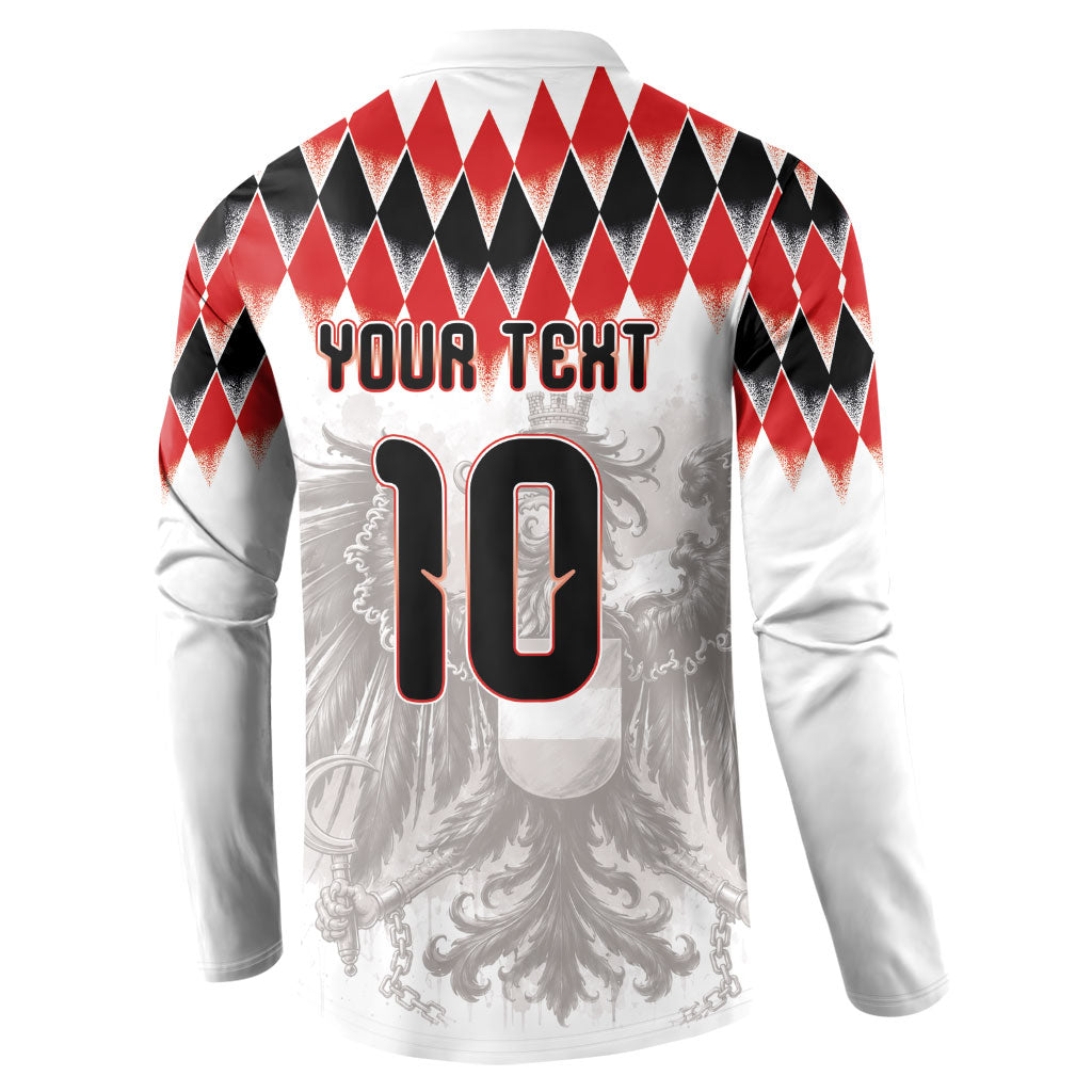 Custom Austria National Football Button Sweatshirt Argyle Diamond Pattern with Eagle Watercolor Paint Splash Graphic Art