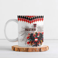 Custom Austria National Football Ceramic Mug Argyle Diamond Pattern with Eagle Watercolor Paint Splash Graphic Art