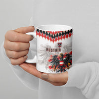 Custom Austria National Football Ceramic Mug Argyle Diamond Pattern with Eagle Watercolor Paint Splash Graphic Art