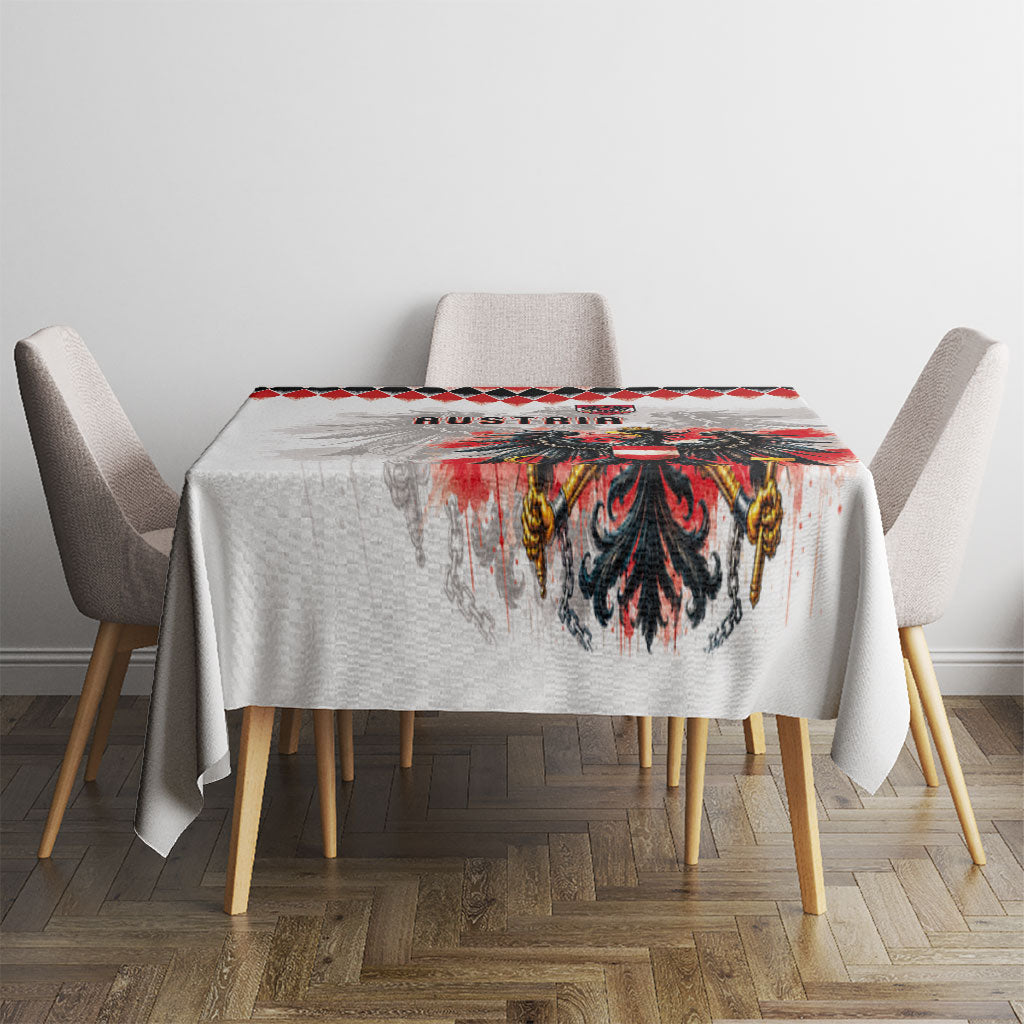 Austria National Football Tablecloth Argyle Diamond Pattern with Eagle Watercolor Paint Splash Graphic Art