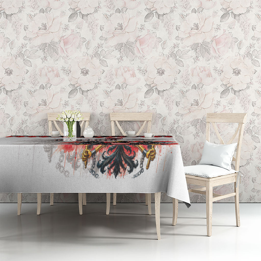 Austria National Football Tablecloth Argyle Diamond Pattern with Eagle Watercolor Paint Splash Graphic Art
