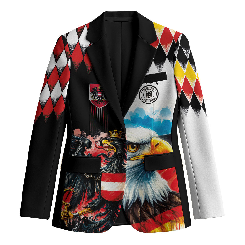 Custom Austria and Germany National Football Blazer Split Half Diamond Argyle with Eagles Watercolor Paint Splash Art