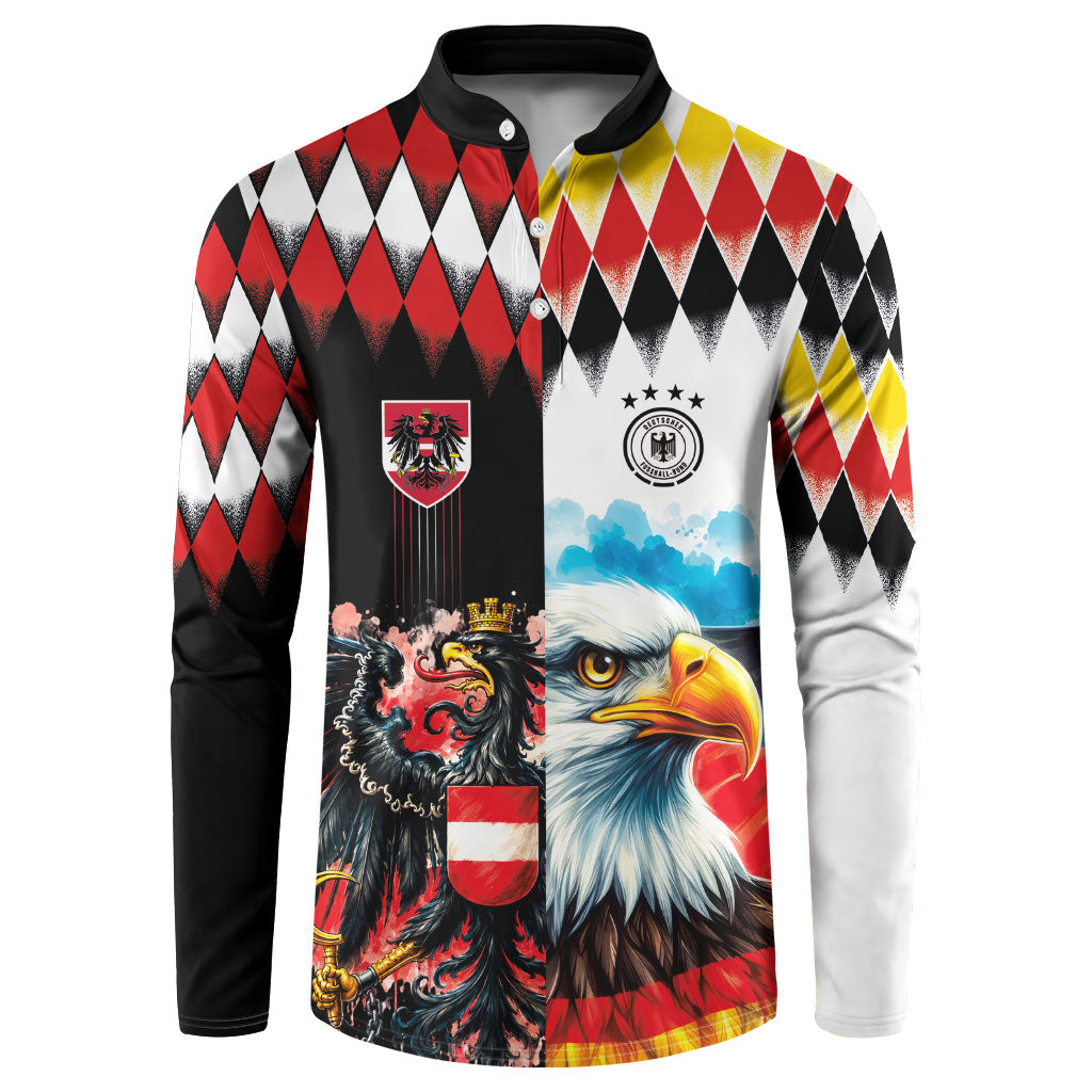 Custom Austria and Germany National Football Button Sweatshirt Split Half Diamond Argyle with Eagles Watercolor Paint Splash Art