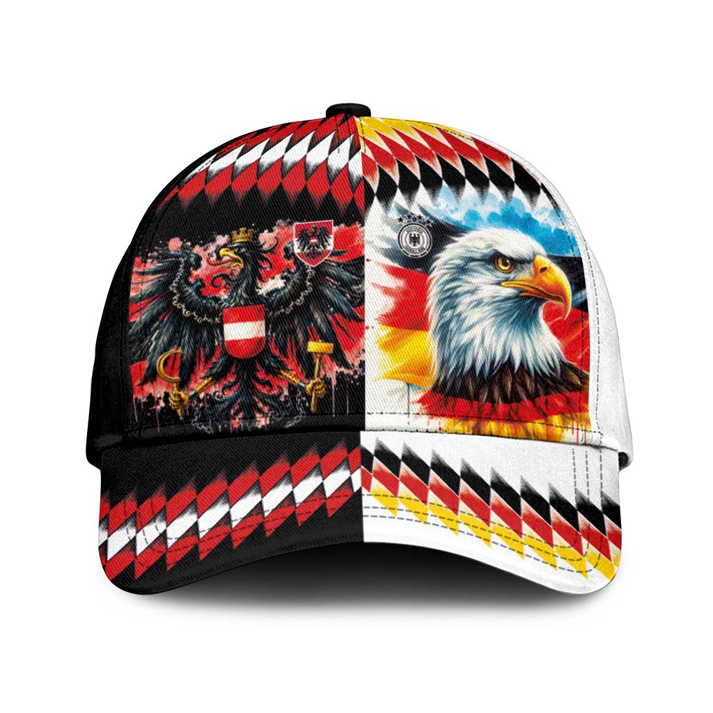 Austria and Germany National Football Classic Cap Split Half Diamond Argyle with Eagles Watercolor Paint Splash Art