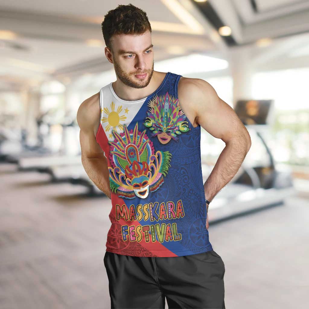 Philippines MassKara Men Tank Top Filipino Carnival Mask and Polynesian Pattern - Wonder Print Shop