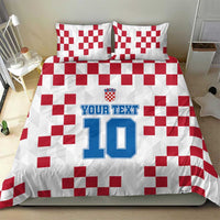 White bedding set featuring red checkered pattern and custom text number 10