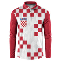 Long-sleeve button sweatshirt front with Croatia crest and red-white checker pattern
