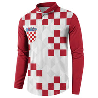 Long-sleeve button sweatshirt front with red sleeves and white checker panel