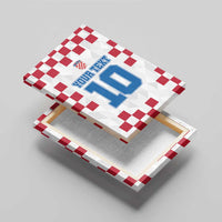 Unframed canvas wall art on wooden easel, red checker border, Croatia crest, blue "10"