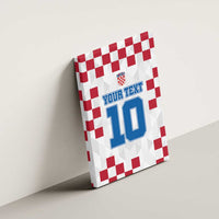 Canvas wall art on wall, red check pattern with Croatia crest, "YOUR TEXT" and blue 10