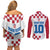 Custom Croatia Football 2024 Go Champion Couples Matching Off Shoulder Short Dress and Long Sleeve Button Shirt