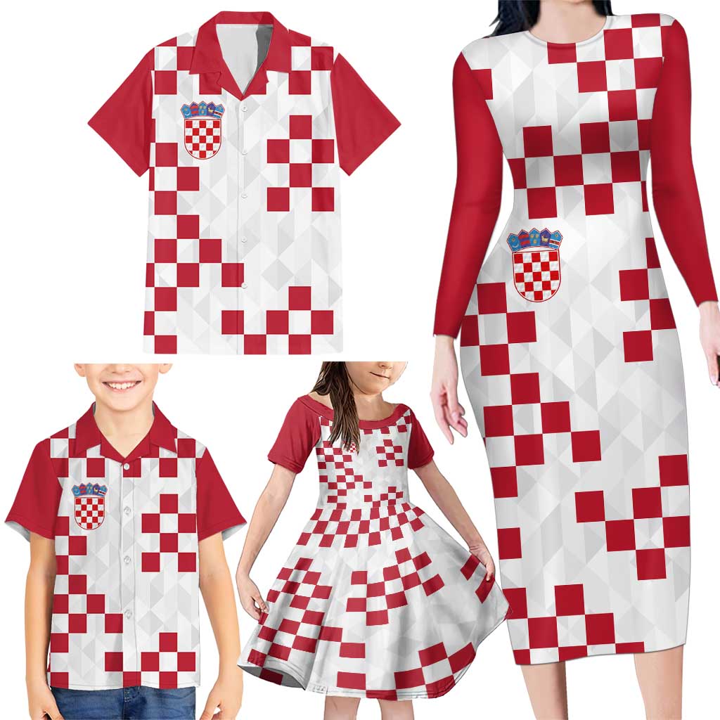 Custom Croatia Football 2024 Go Champion Family Matching Long Sleeve Bodycon Dress and Hawaiian Shirt