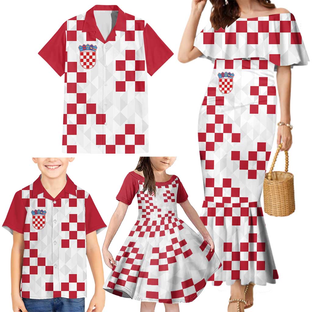 Custom Croatia Football 2024 Go Champion Family Matching Mermaid Dress and Hawaiian Shirt