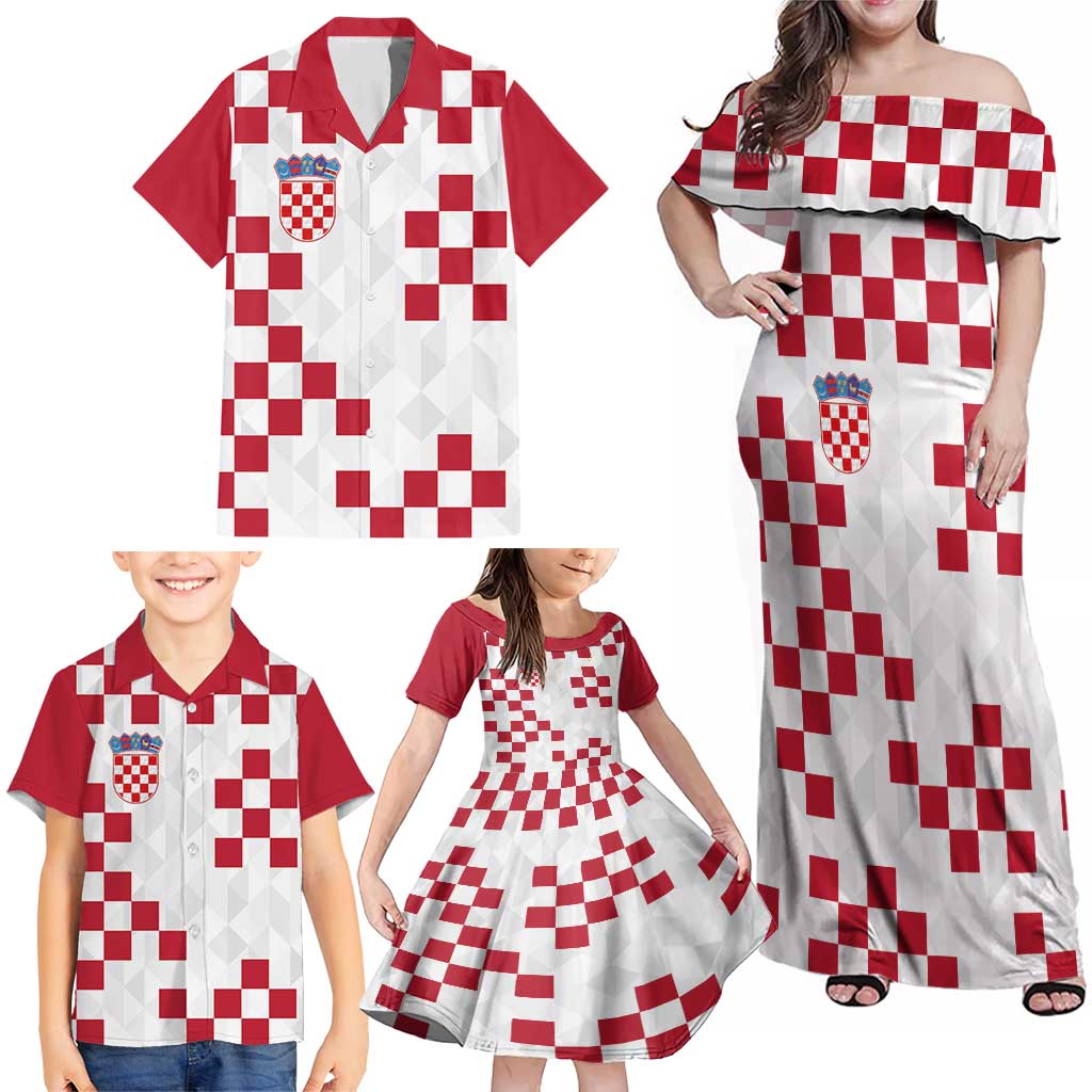 Custom Croatia Football 2024 Go Champion Family Matching Off Shoulder Maxi Dress and Hawaiian Shirt