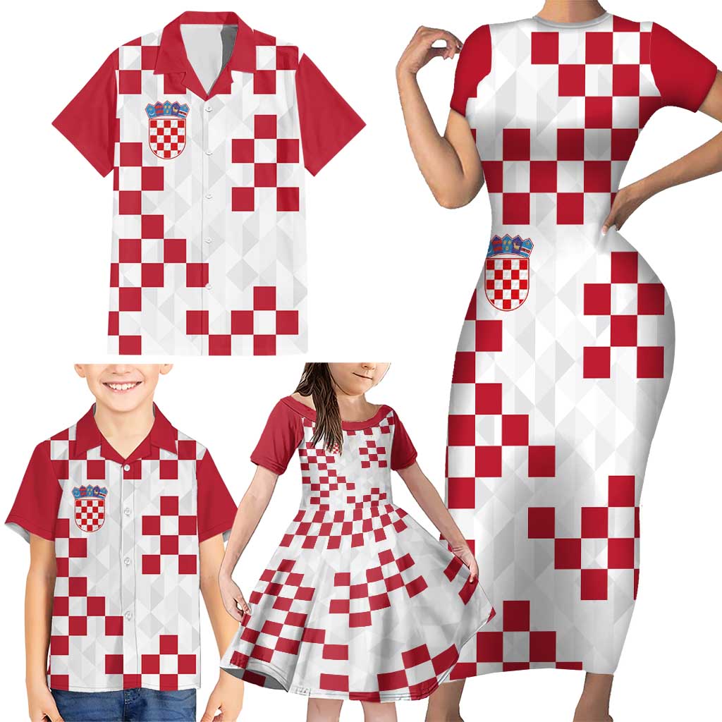 Custom Croatia Football 2024 Go Champion Family Matching Short Sleeve Bodycon Dress and Hawaiian Shirt