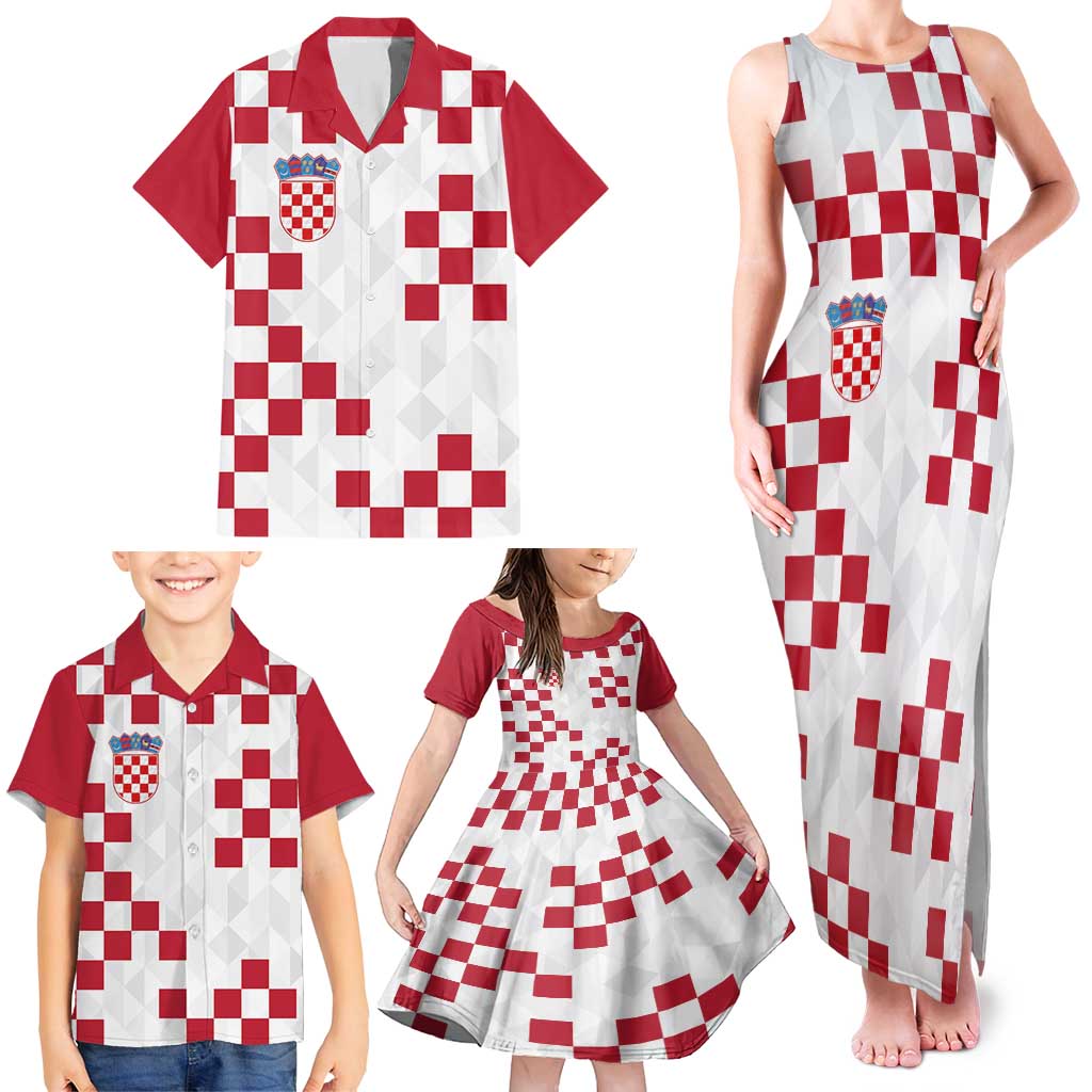 Custom Croatia Football 2024 Go Champion Family Matching Tank Maxi Dress and Hawaiian Shirt