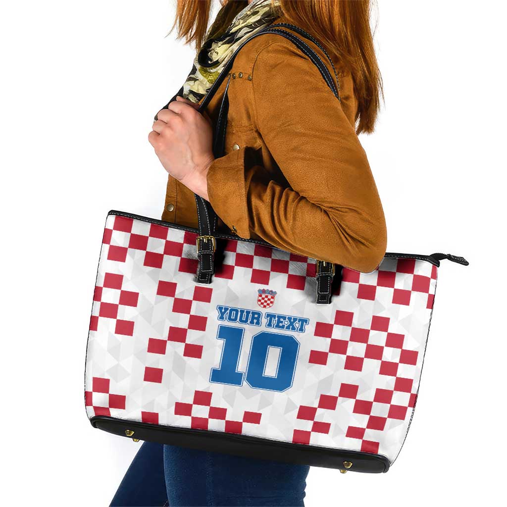 Custom Croatia Football 2024 Go Champion Leather Tote Bag - Wonder Print Shop