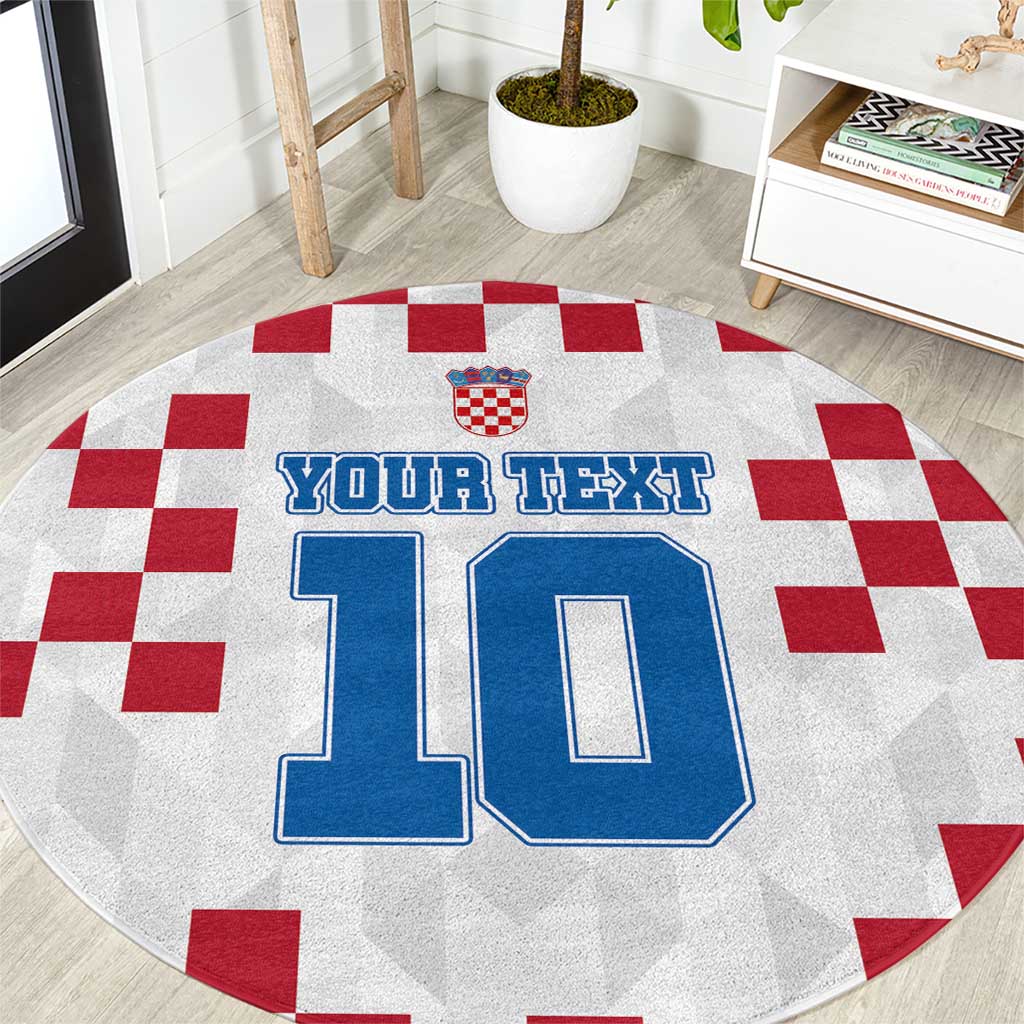 Round carpet with Croatian crest, blue '10' and 'YOUR TEXT' on red checkered pattern