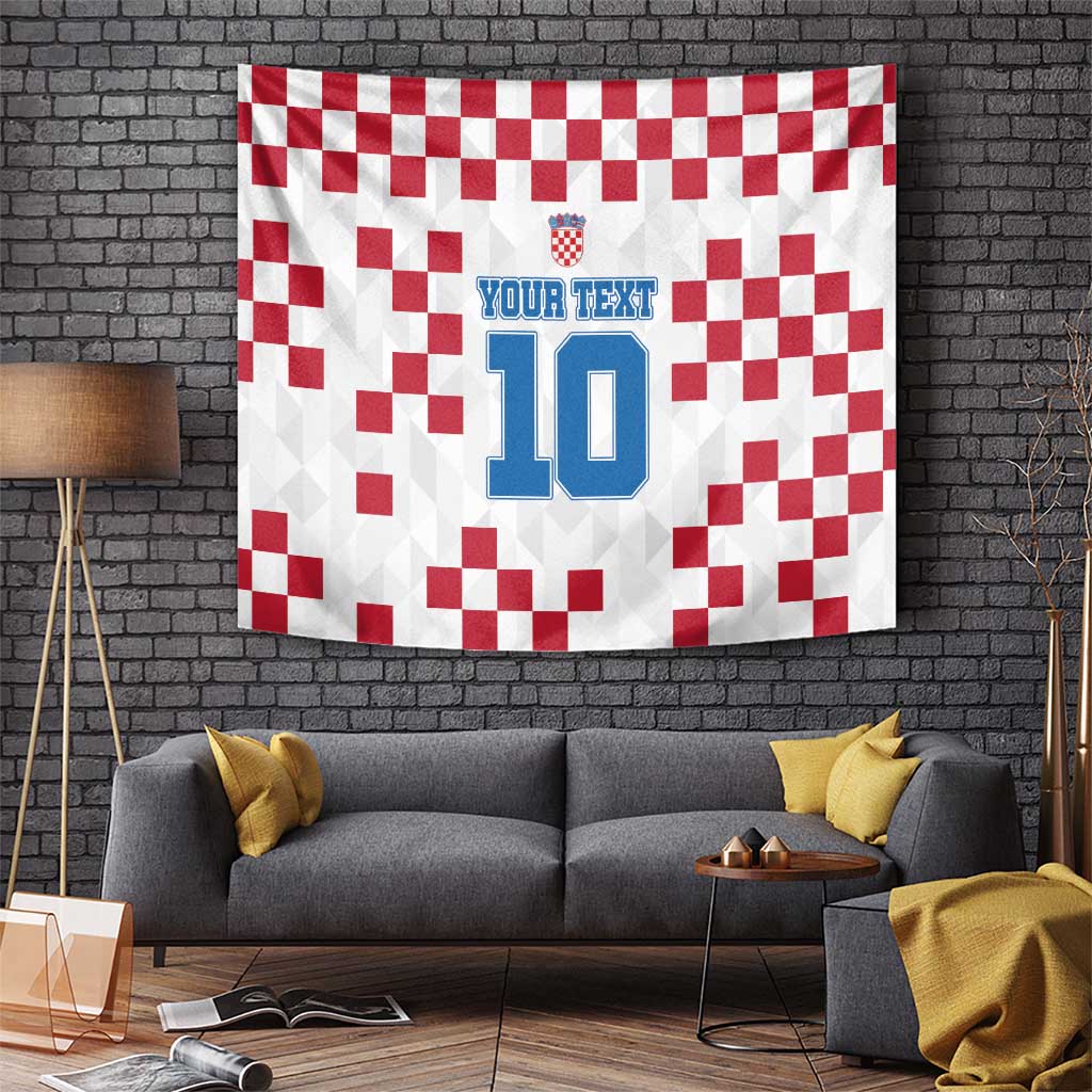 White and red checkered tapestry with Croatia crest and blue 'YOUR TEXT' number 10