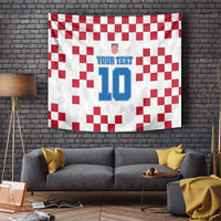 White and red checkered tapestry with Croatia crest and blue 'YOUR TEXT' number 10